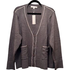NWT Ellen Tracy Capsule Collection Women’s V Neck Long Sleeve Cardigan Gray XXL